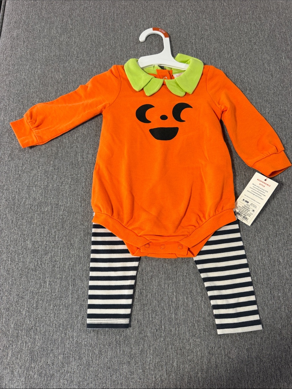 Orange Pumpkin Baby Costume Bodysuit with Striped Leggings